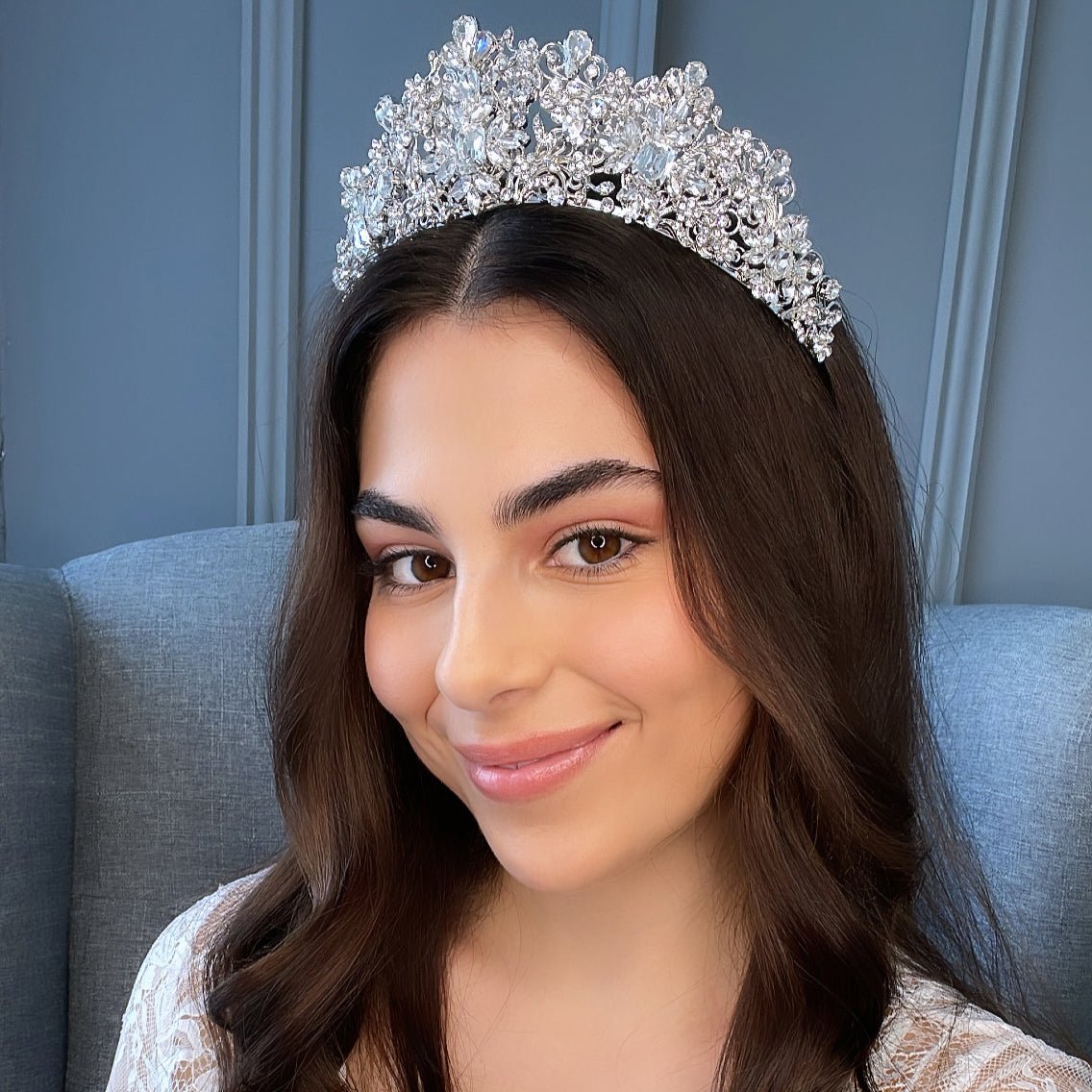 Claudina Crystal Bridal Crown Hair Accessories - Tiara & Crown