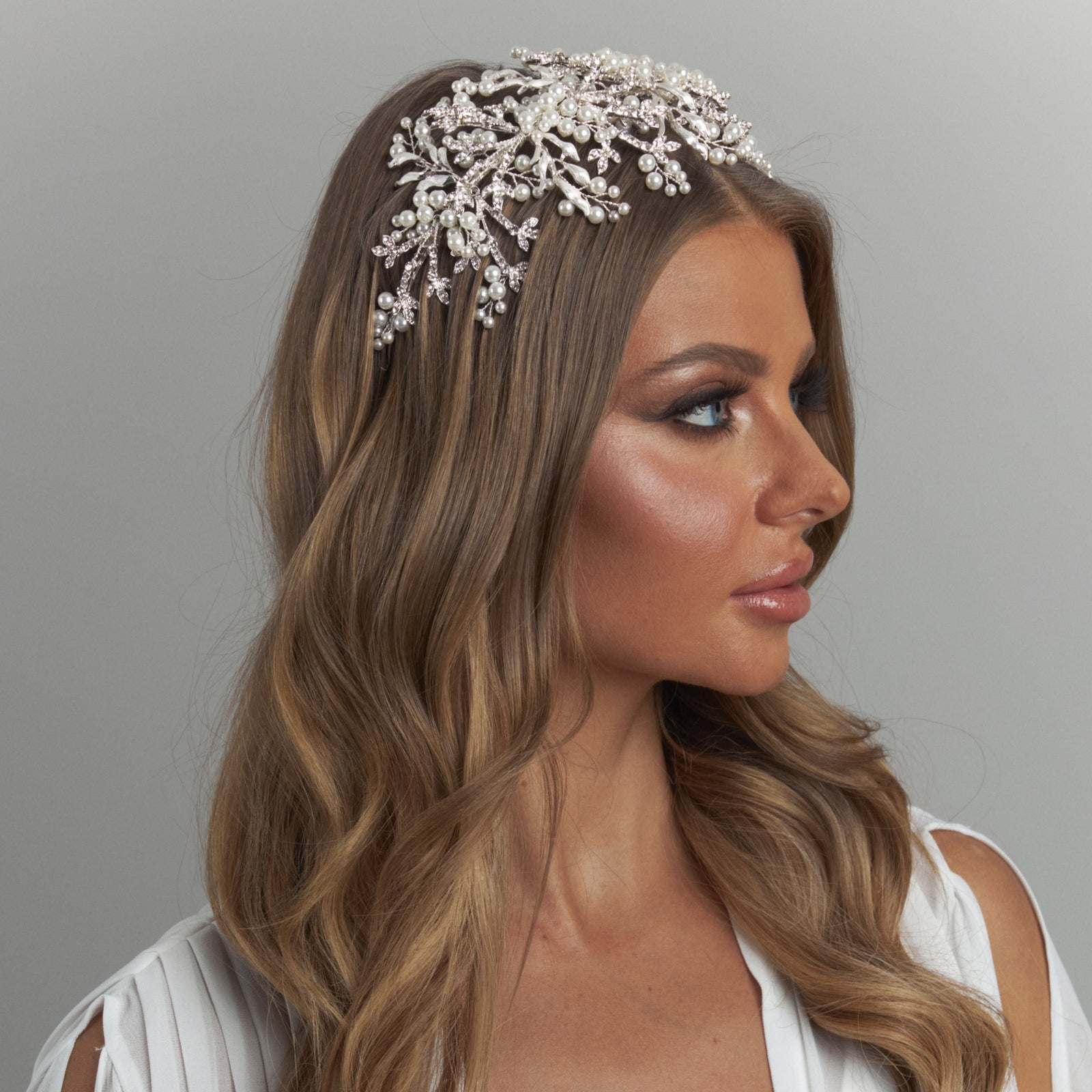 Aspen Bridal Flat Headpiece Pearl Hair Accessories - Headpieces