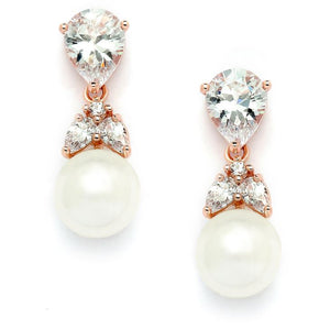 Calina Pearl Drop Earrings - Rose Gold - Clip On Earrings - Classic Short Drop    