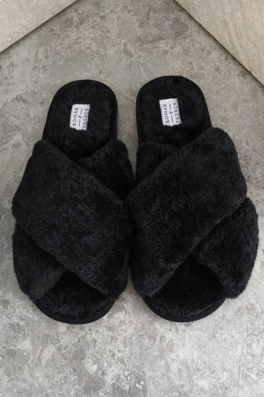Bella Black Fluffy Slippers