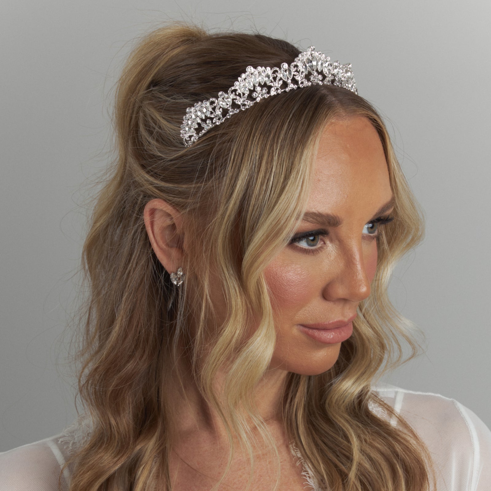 Justina Crystal Bridal Tiara Hair Accessories - Tiara & Crown