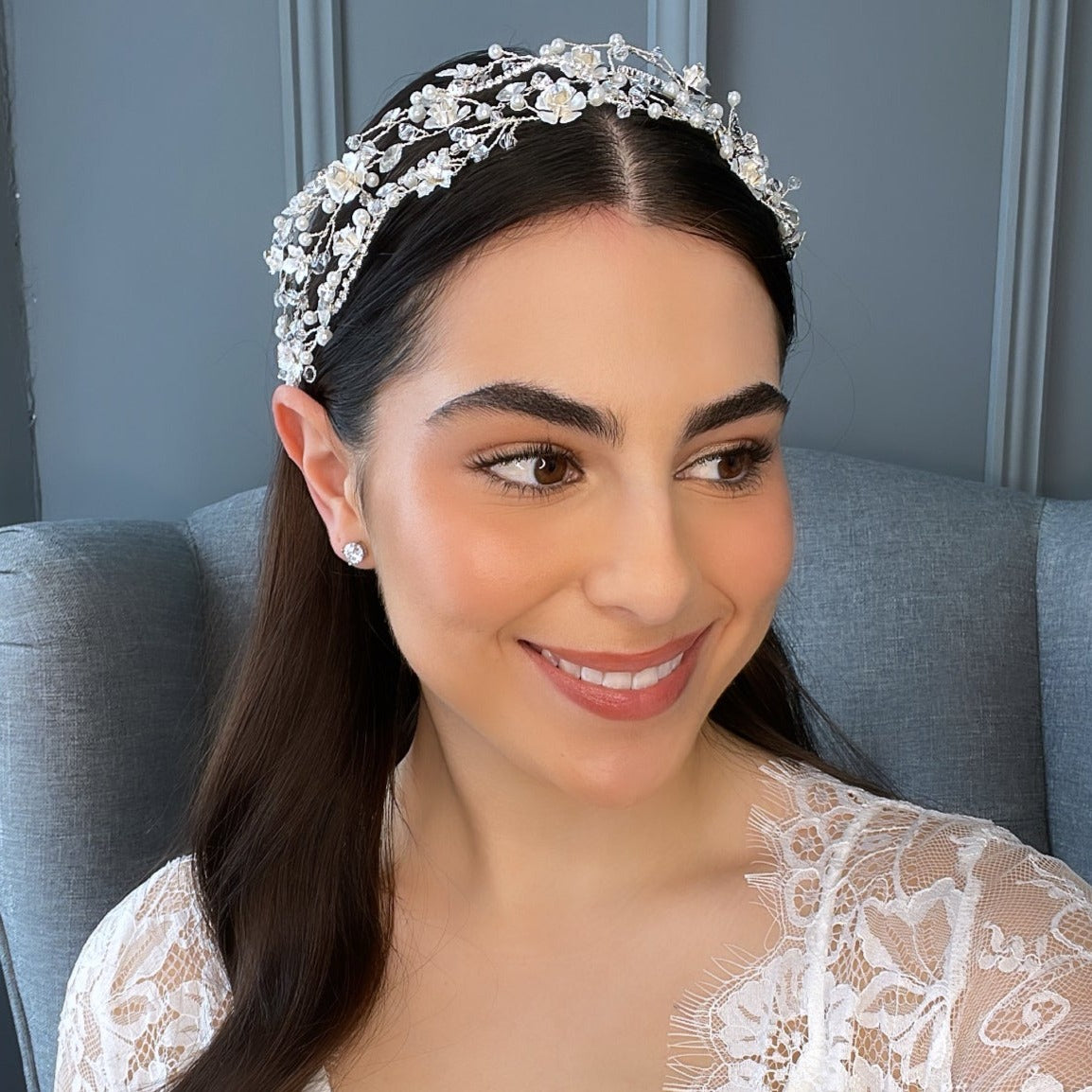 Lakia Floral Crystal Pearl Bridal Headband Hair Accessories - Headbands,Tiara
