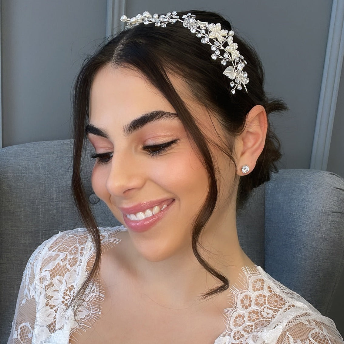 Fabienne Crystal Pearl Bridal Headband Hair Accessories - Headbands,Tiara