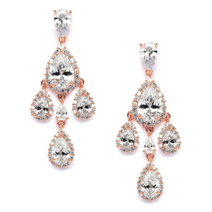 Adrienne Bridal Earrings - Rose Gold (Clip On) Earrings - Long Drop    