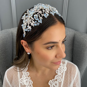 Aspen Bridal Flat Headpiece Hair Accessories - Headpieces  Silver with Blue Opals  