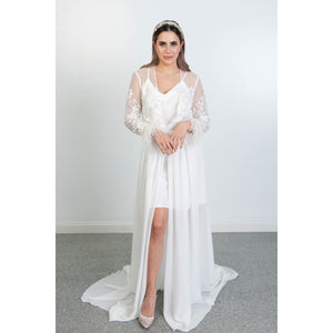 Stella Bridal Luxury Robe with Feathered Cuff Bridal Lingerie - Robe    