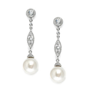 Felicite Pearl Bridal Earrings Earrings - Long Drop  Silver  