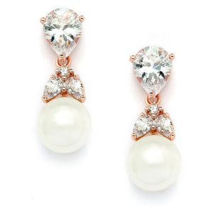 Liz Bridal Earrings (Clip On) Earrings - Classic Short Drop  Rose Gold  