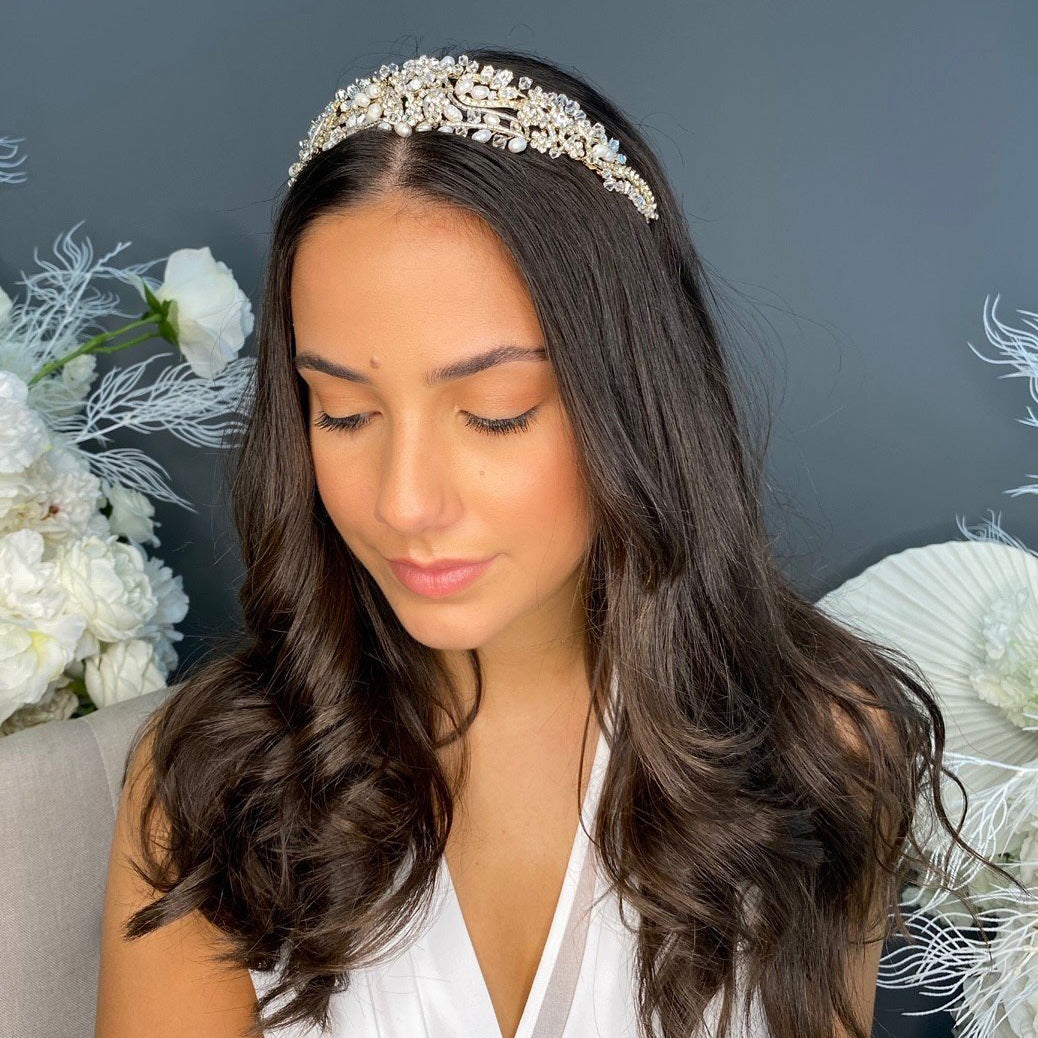 Nia Crystal Pearl Bridal Headband Hair Accessories - Headbands,Tiara