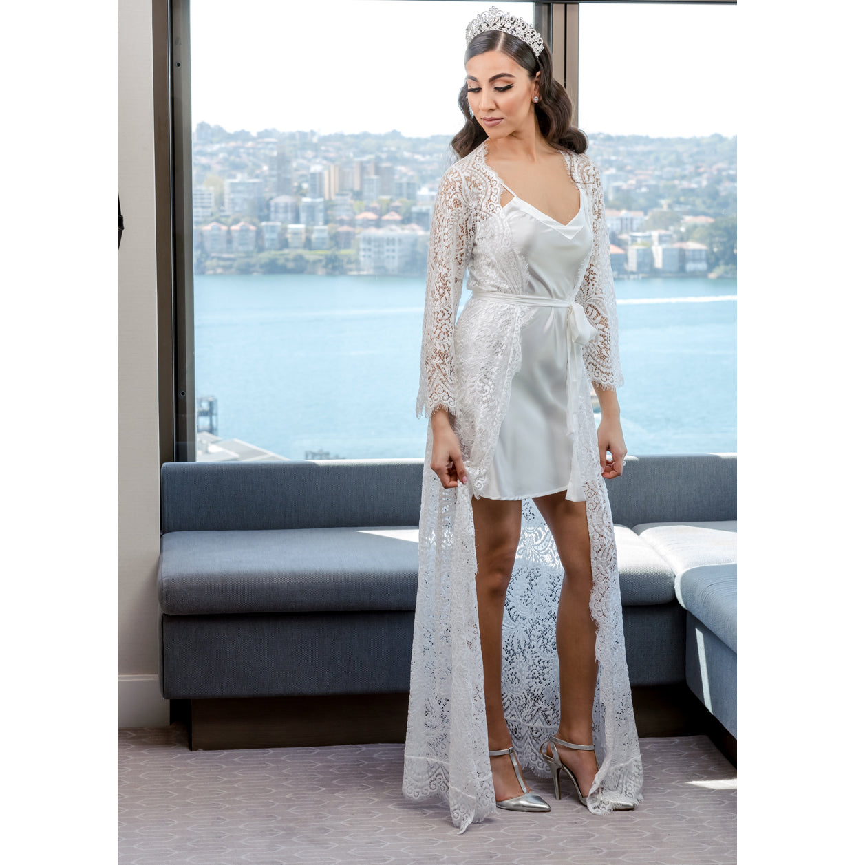 Tayla Bridal Lace Robe Floor Length Bridal Robe - RTW