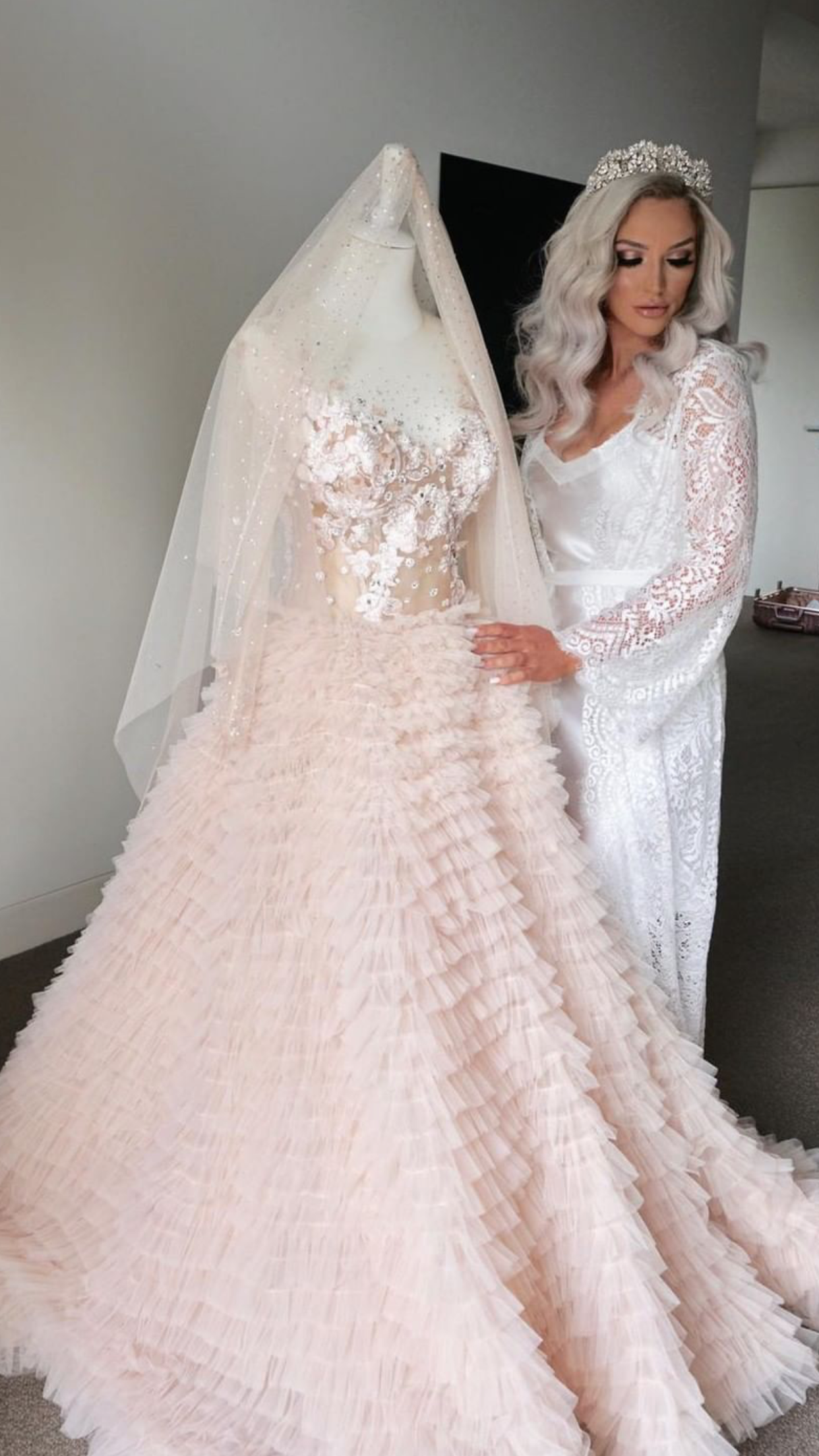 Tayla Bridal Lace Robe Floor Length Bridal Robe - RTW