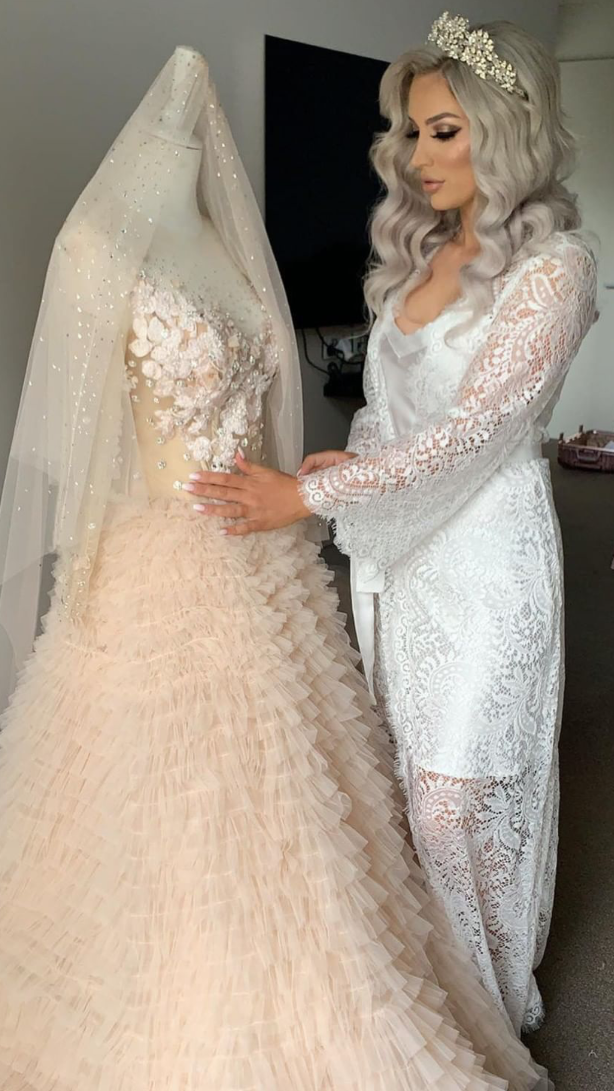 Tayla Bridal Lace Robe Floor Length Bridal Robe - RTW