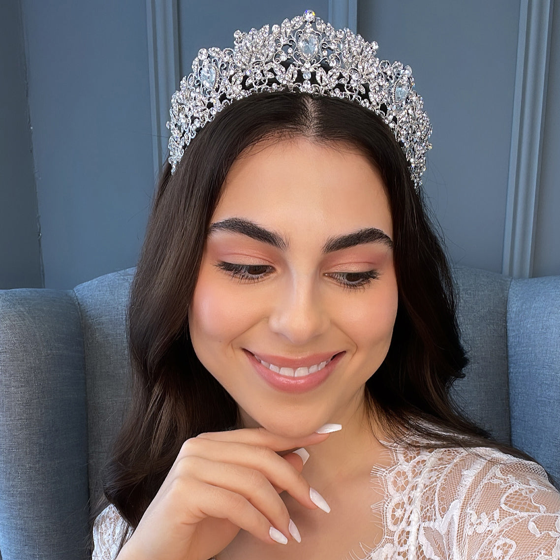 Luciana Crystal Bridal Crown Hair Accessories - Tiara &amp; Crown