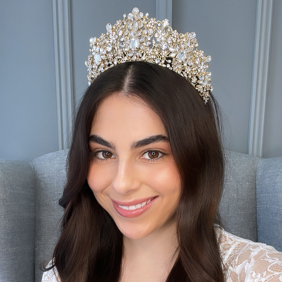 Claudina Crystal Bridal Crown Hair Accessories - Tiara & Crown