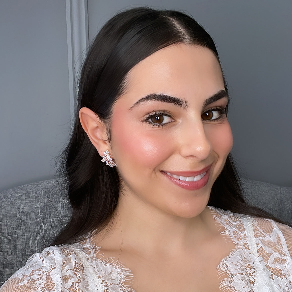 Deci Bridal Earrings - Rose Gold Earrings - Glamour Stud    