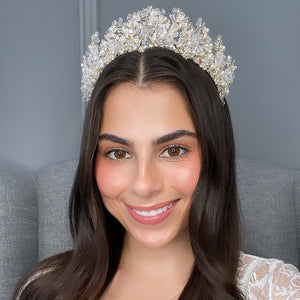 Monarch Bridal Crown with Pearls Hair Accessories - Tiara & Crown    