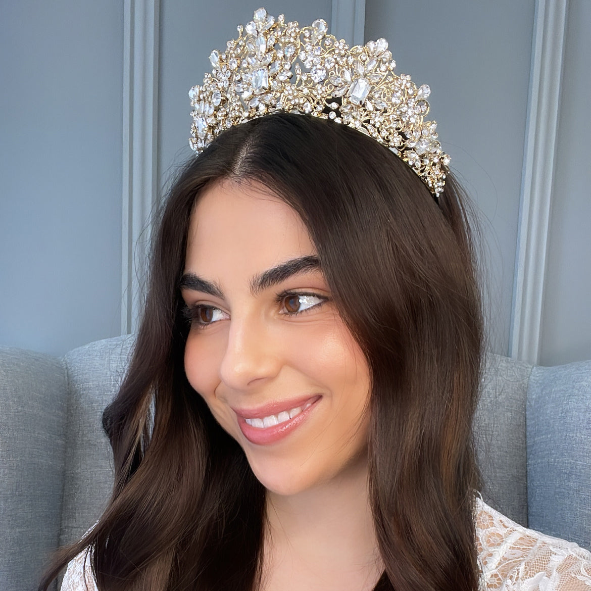 Claudina Crystal Bridal Crown Hair Accessories - Tiara & Crown