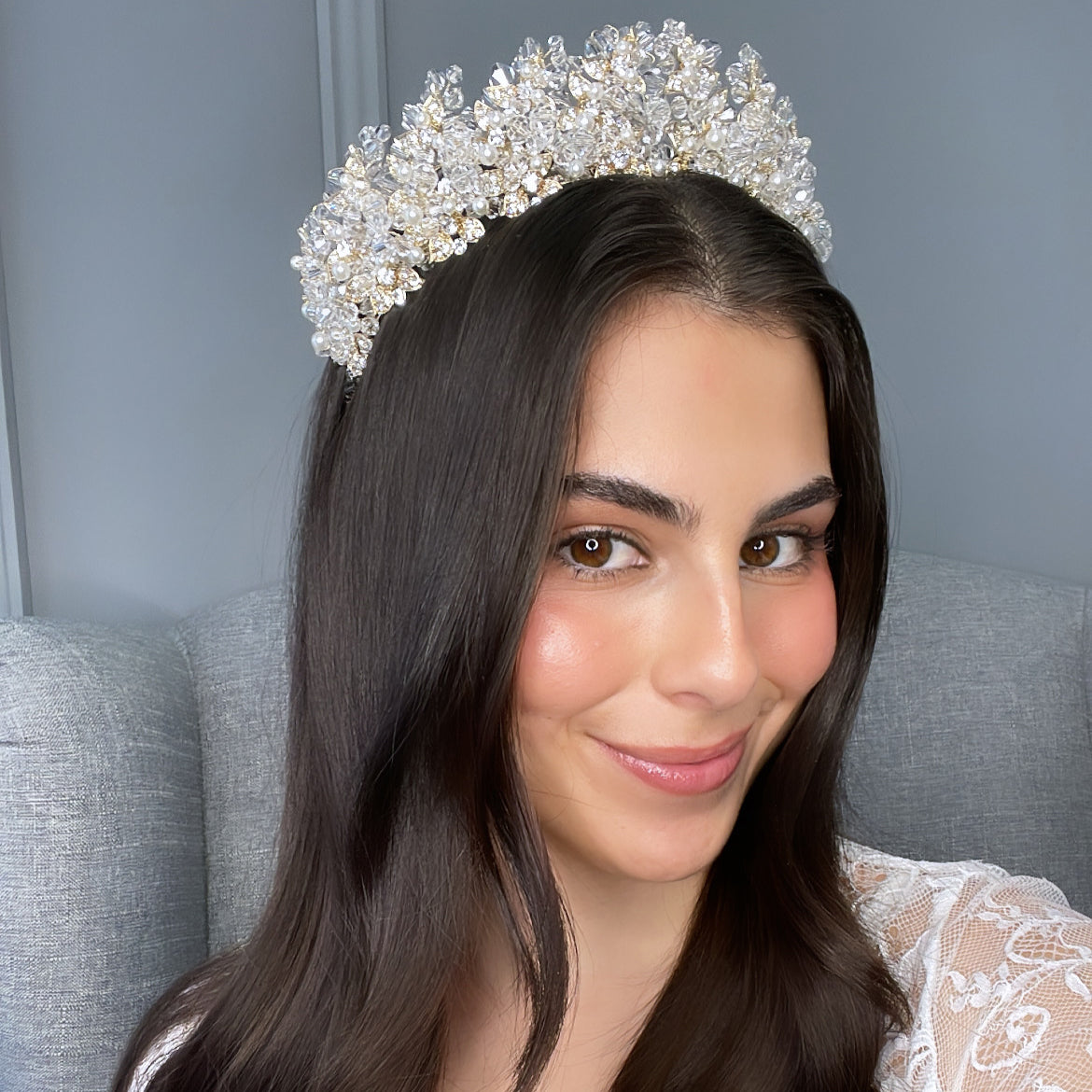 Monarch Pearl Bridal Crown Hair Accessories - Tiara & Crown