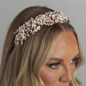 Adria Pearl rose gold Bridal wedding Luxury Crystal headpiece