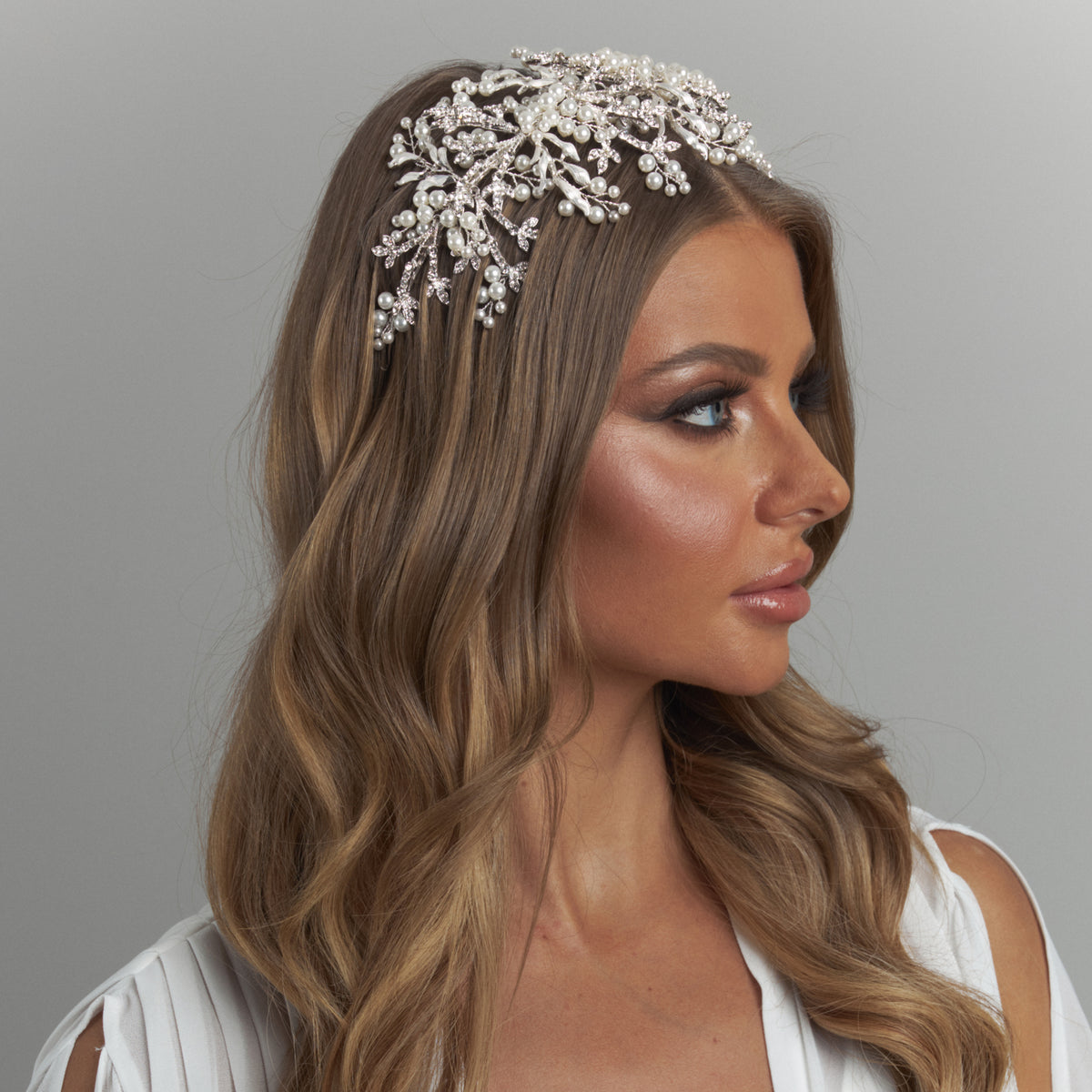 Aspen Bridal Flat Headpiece Pearl Hair Accessories - Headpieces
