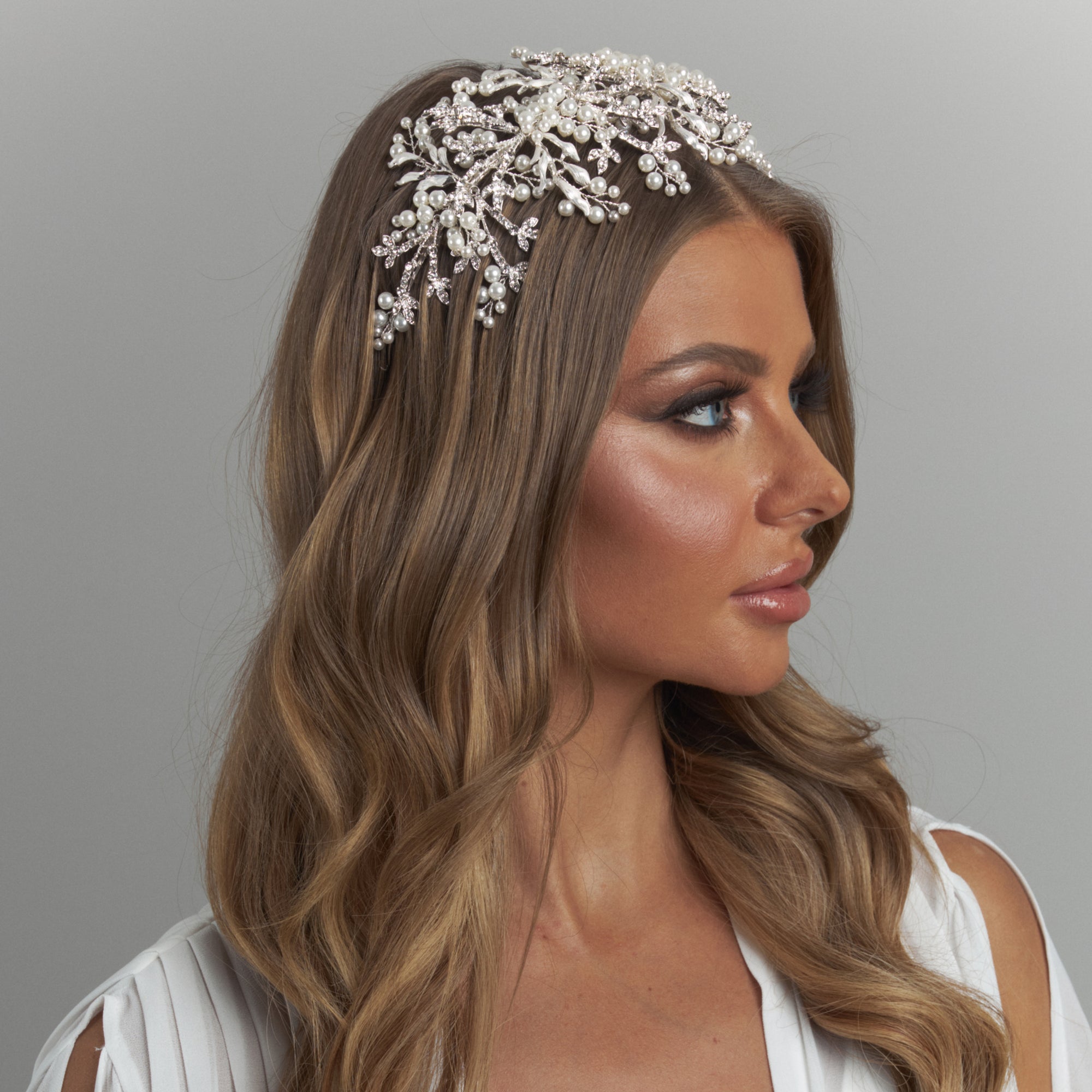 Aspen Bridal Flat Headpiece Pearl Hair Accessories - Headpieces