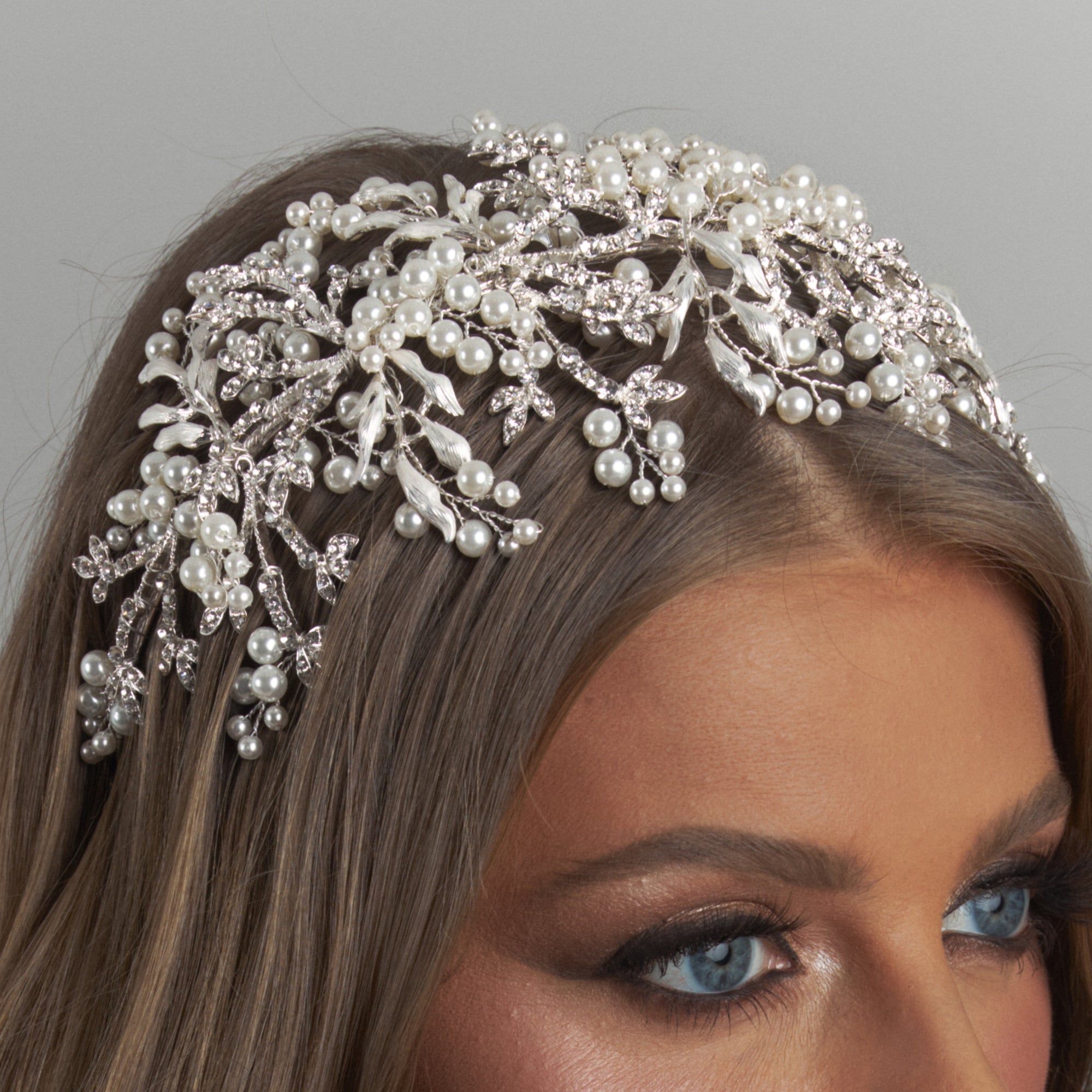 Aspen Bridal Flat Headpiece Pearl Hair Accessories - Headpieces