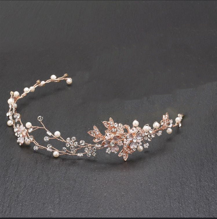 Fae Crystal Pearl Bridal Hair Vine - Rose Gold Hair Accessories - Headpieces