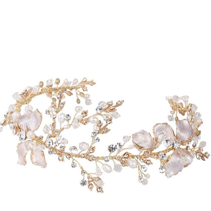 Priscila Bridal Hair Vine (Blush Pink and Gold) Hair Accessories - Headpieces