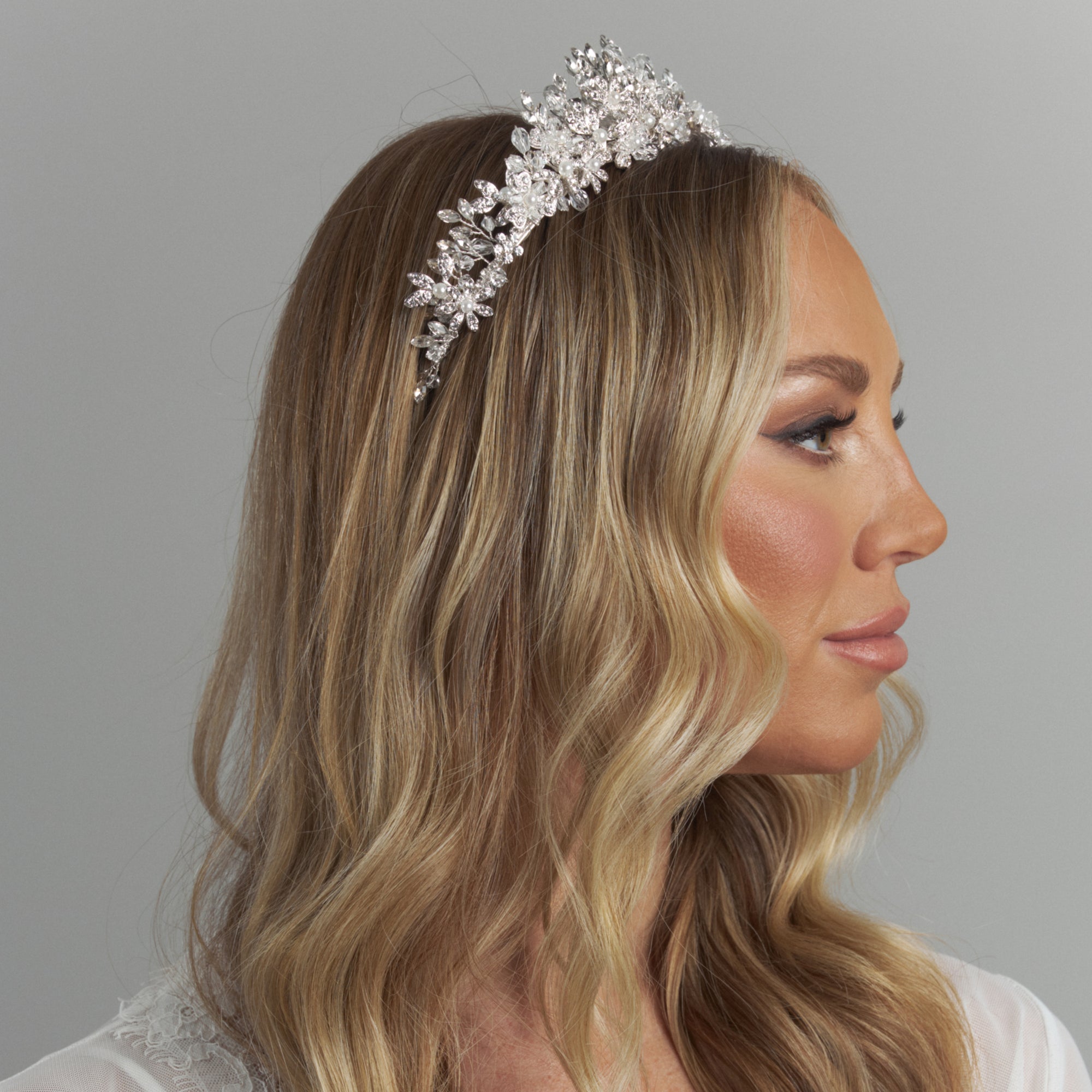 Colette Pearl Bridal Crown Hair Accessories - Tiara & Crown