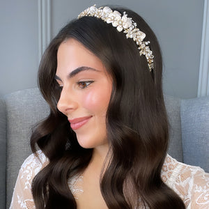 Sarah Bridal Headband - Gold Hair Accessories - Headbands,Tiara    