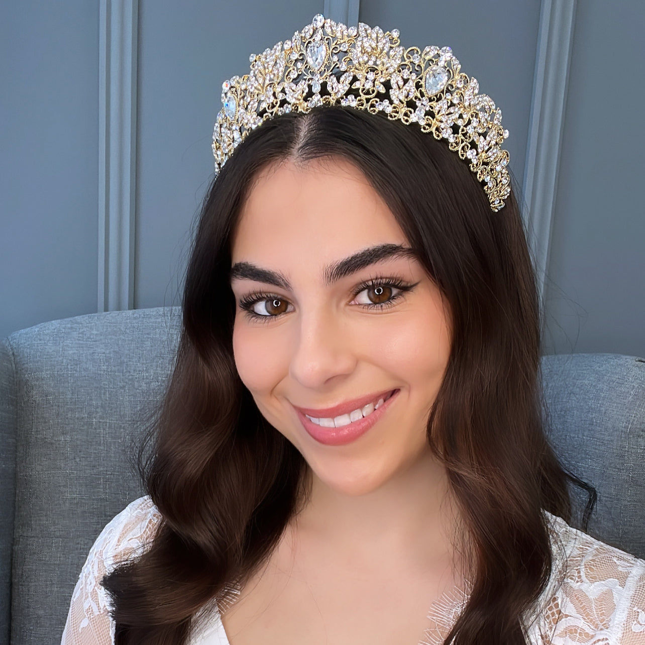 Luciana Bridal Crown (Gold) Hair Accessories - Tiara & Crown    