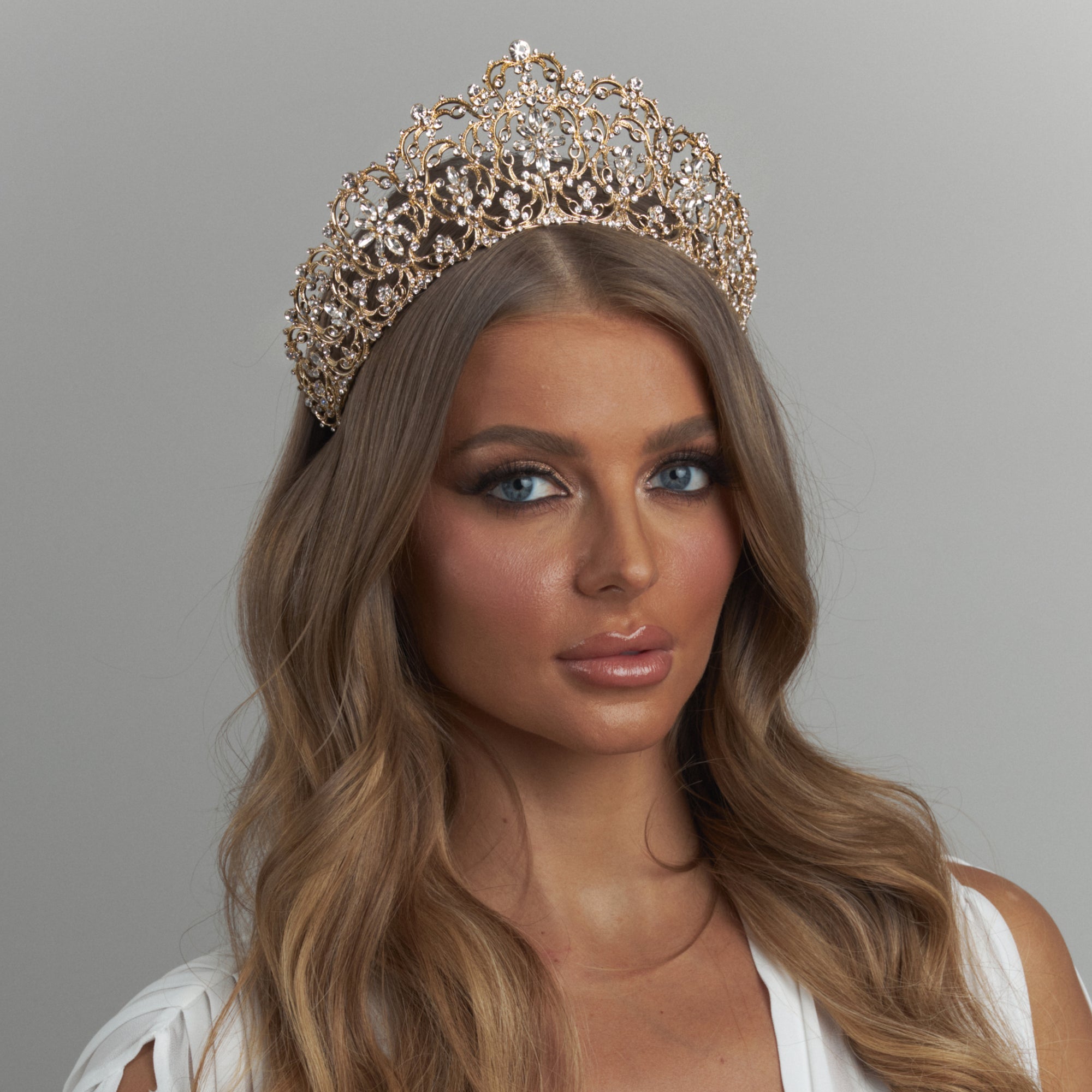 Edith Crystal Bridal Crown Hair Accessories - Tiara & Crown