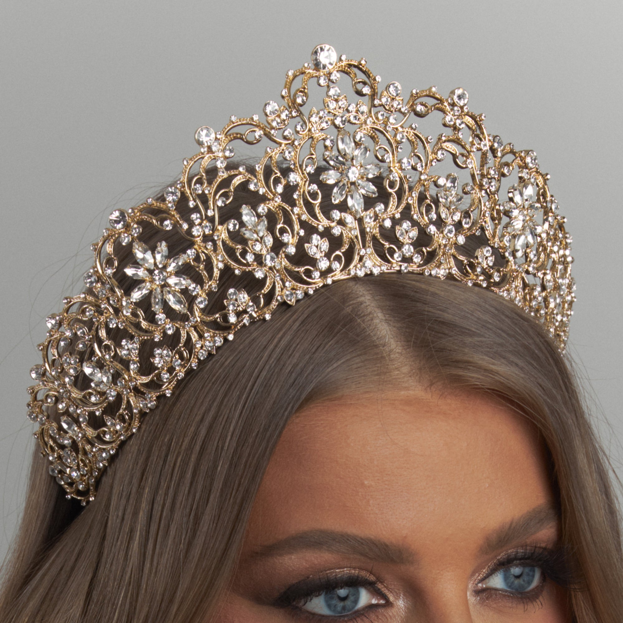 Edith Crystal Bridal Crown Hair Accessories - Tiara & Crown