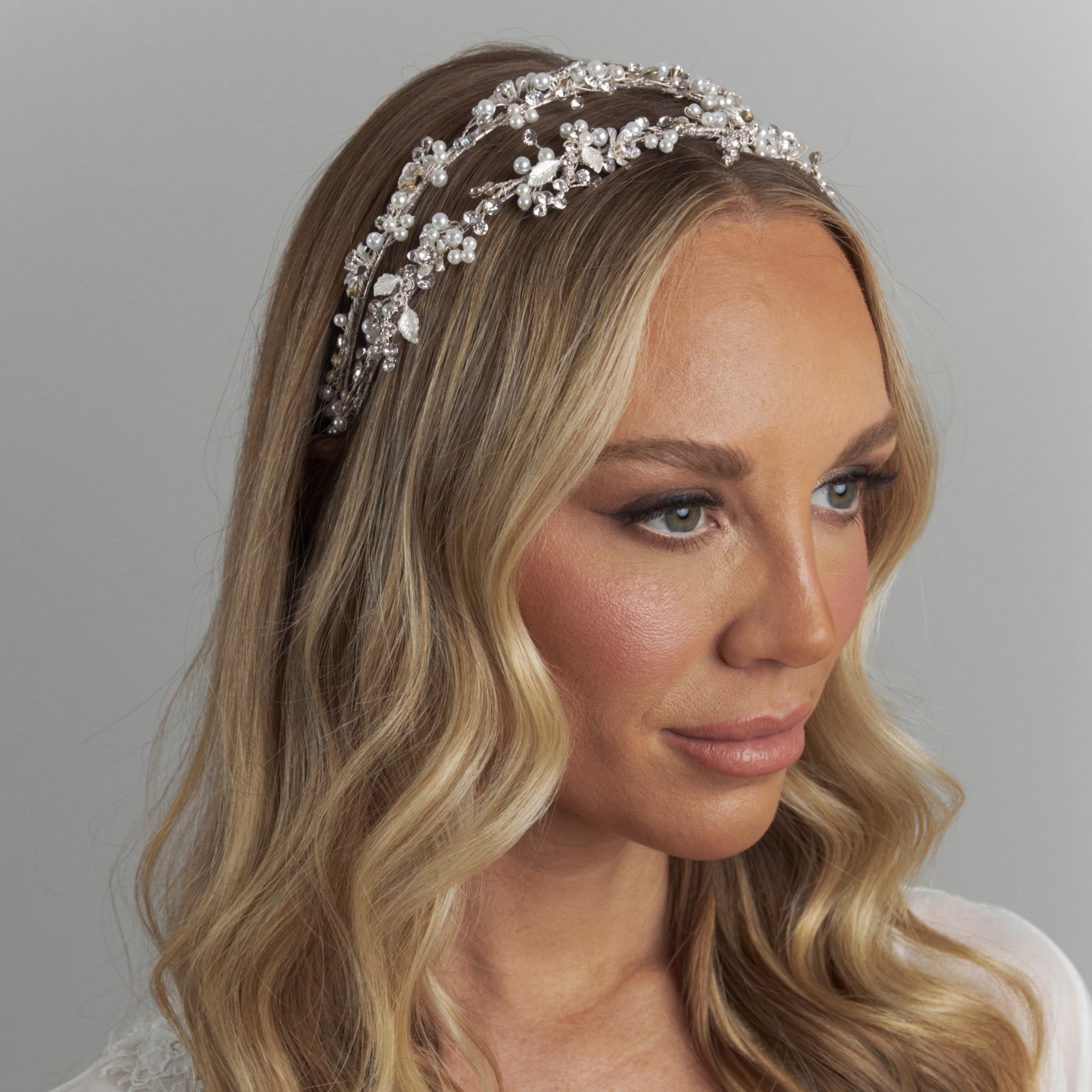Evina crystal pearl headband headpiece wedding bridal