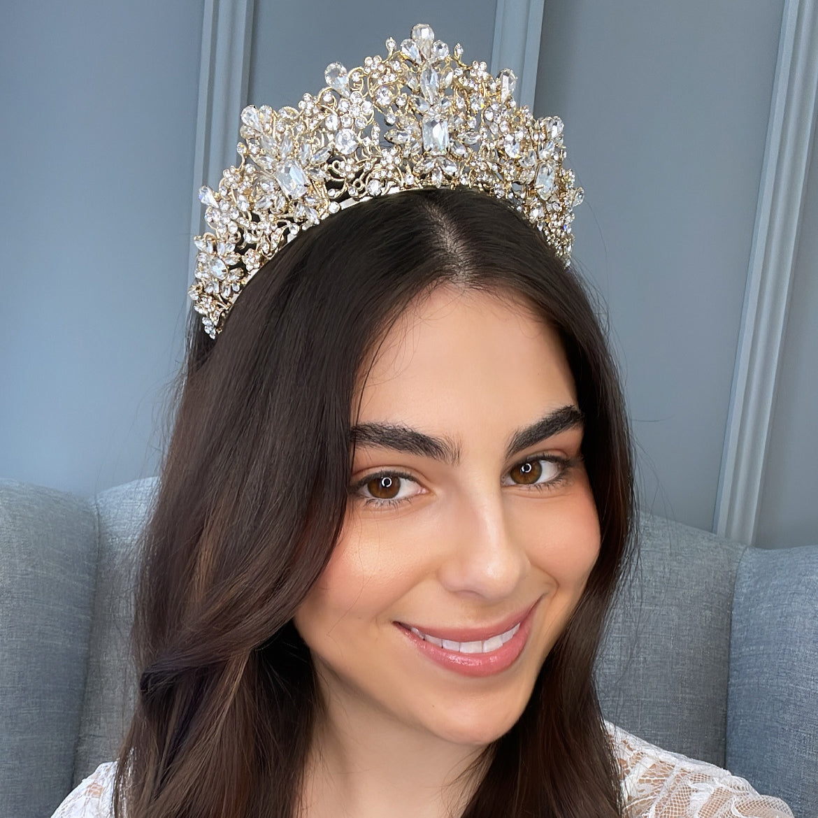 Claudina Crystal Bridal Crown Hair Accessories - Tiara & Crown