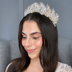 Monarch Bridal Crown with Pearls Hair Accessories - Tiara & Crown    