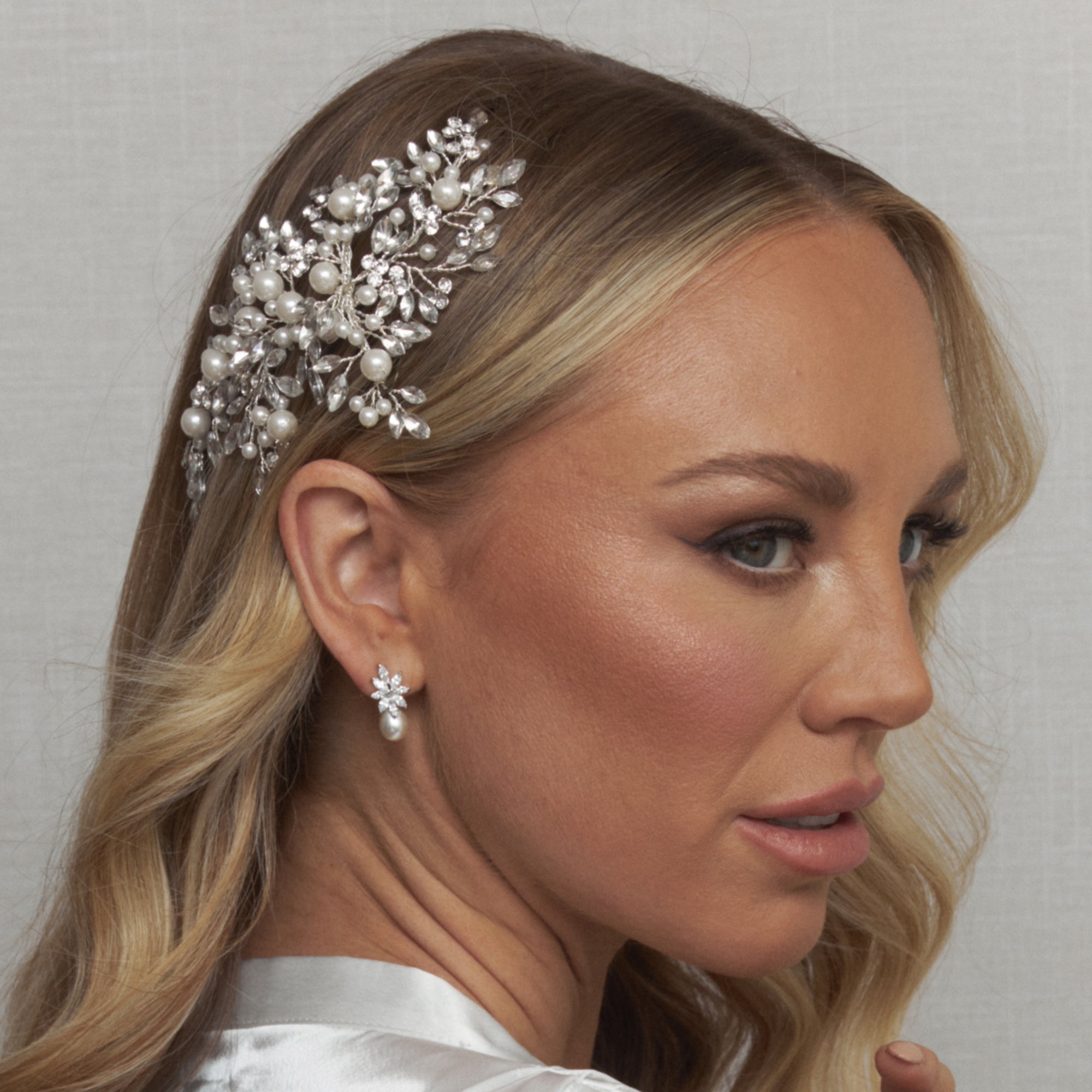 Gaelle Crystal Pearl Bridal Side Headpiece Hair Accessories - Headpieces