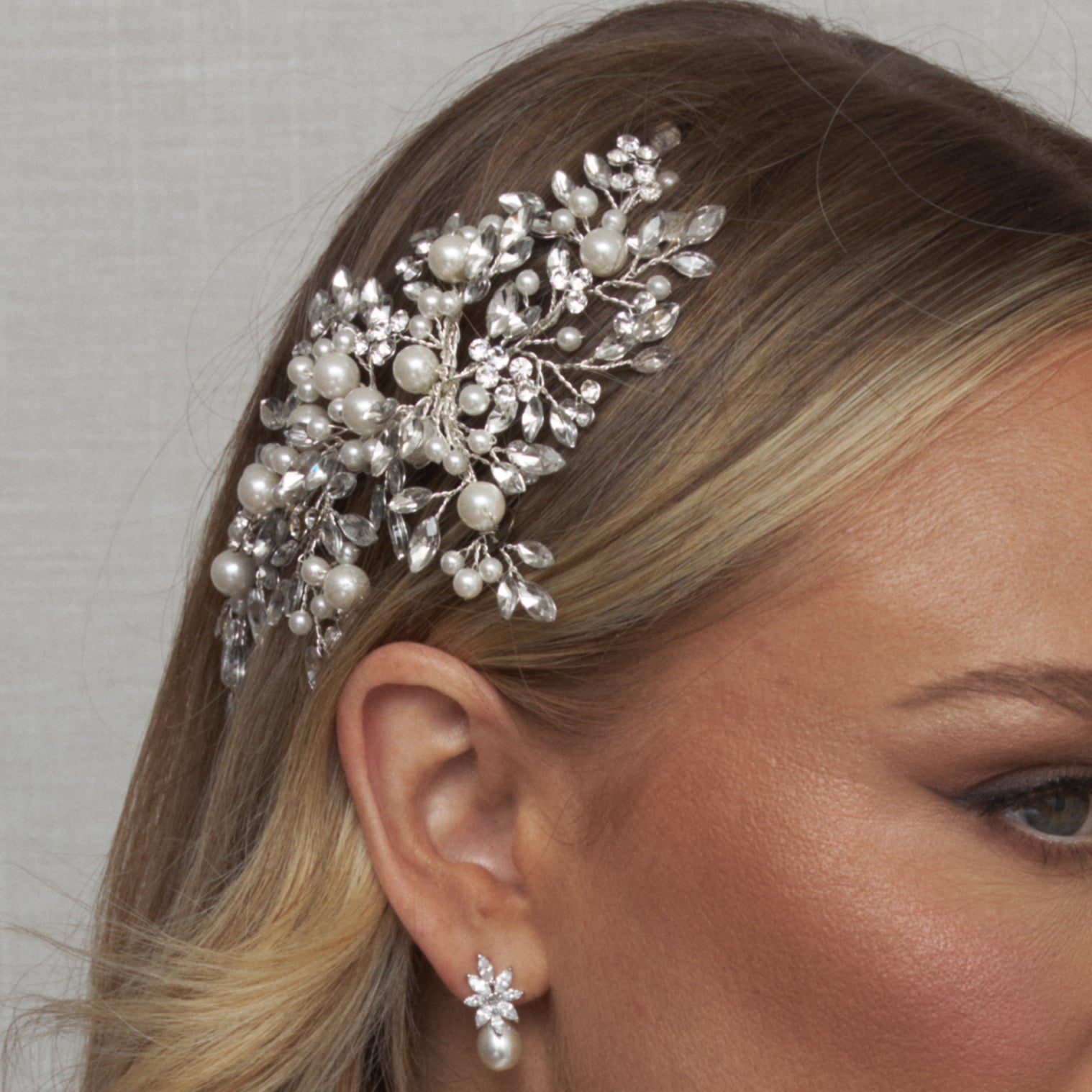 Gaelle Crystal Pearl Bridal Side Headpiece Hair Accessories - Headpieces