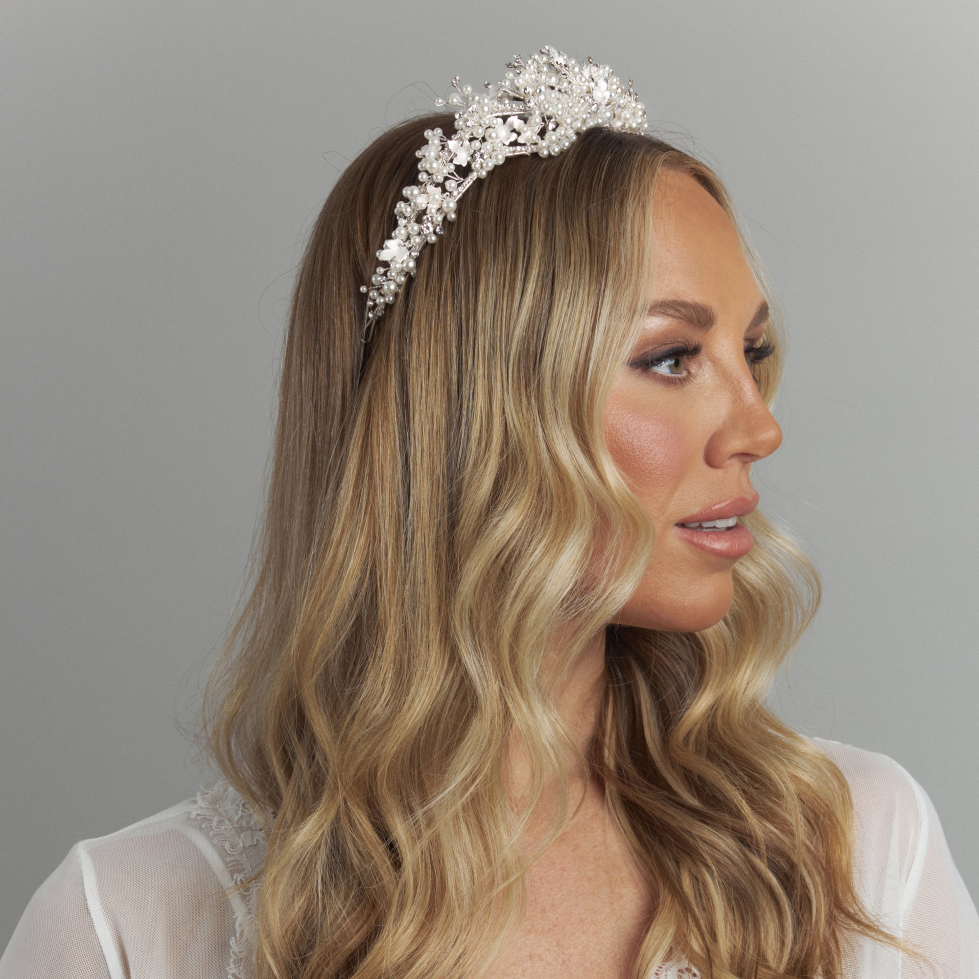 Gilene Pearl Double Crown Hair Accessories - Tiara & Crown