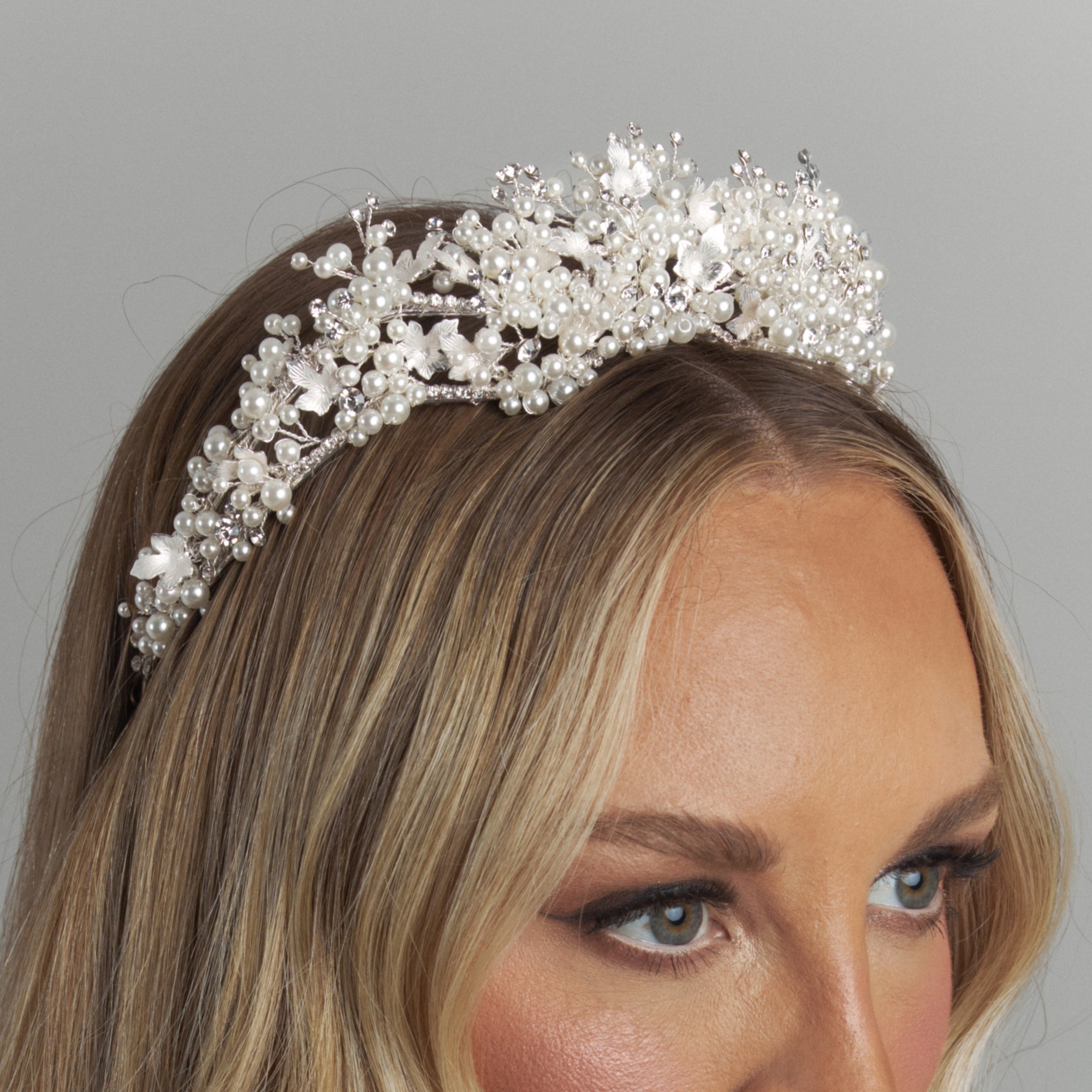 Gilene Pearl Double Crown Hair Accessories - Tiara & Crown