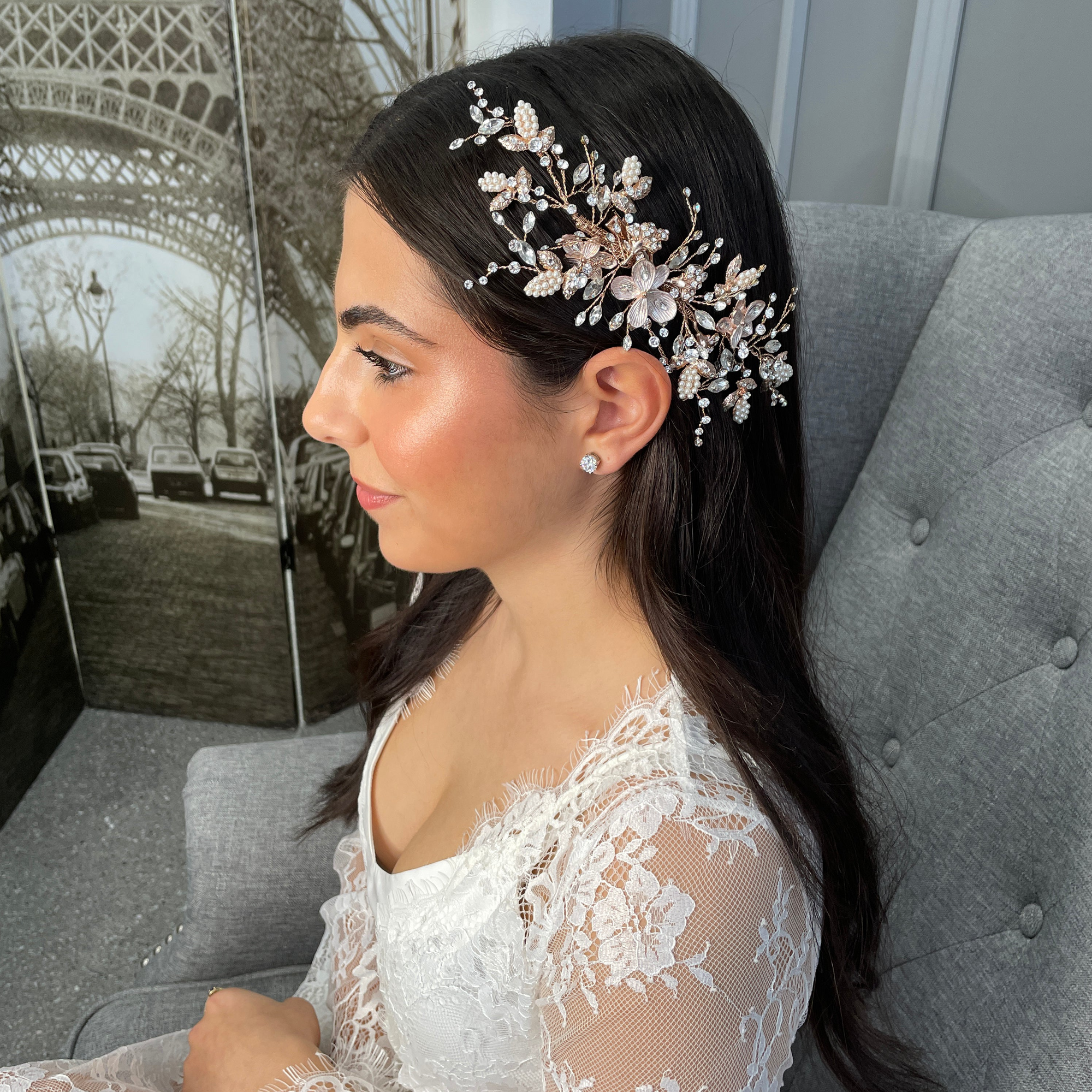 Anelia Floral Crystal Pearl Bridal Headpiece Hair Accessories - Headpieces