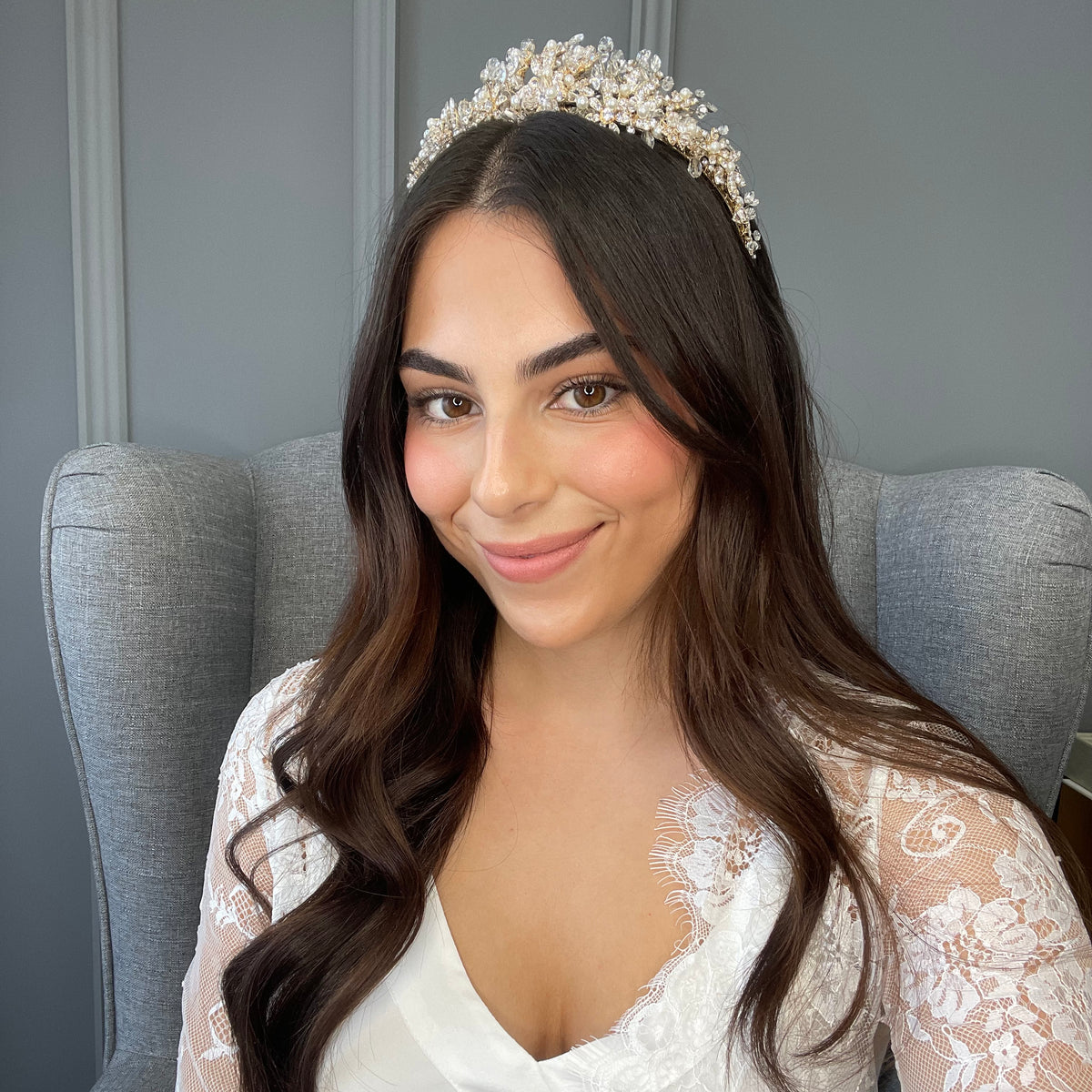 Colette Pearl Bridal Crown Hair Accessories - Tiara &amp; Crown