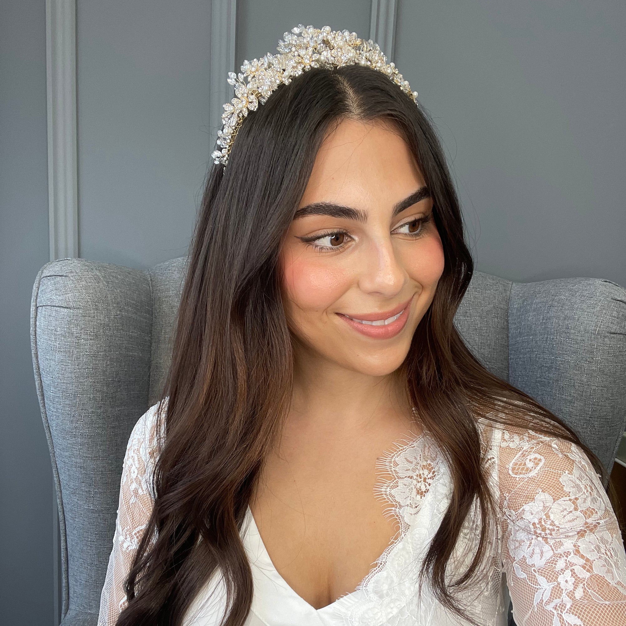 Colette Pearl Bridal Crown Hair Accessories - Tiara & Crown