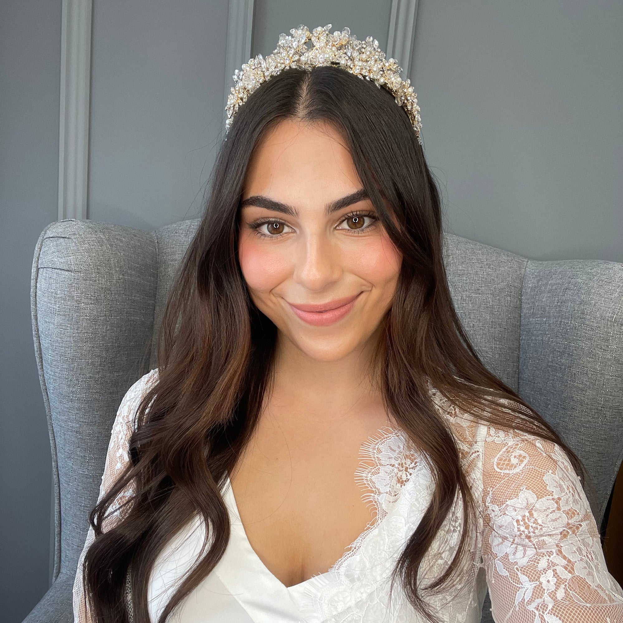 Colette Pearl Bridal Crown Hair Accessories - Tiara & Crown