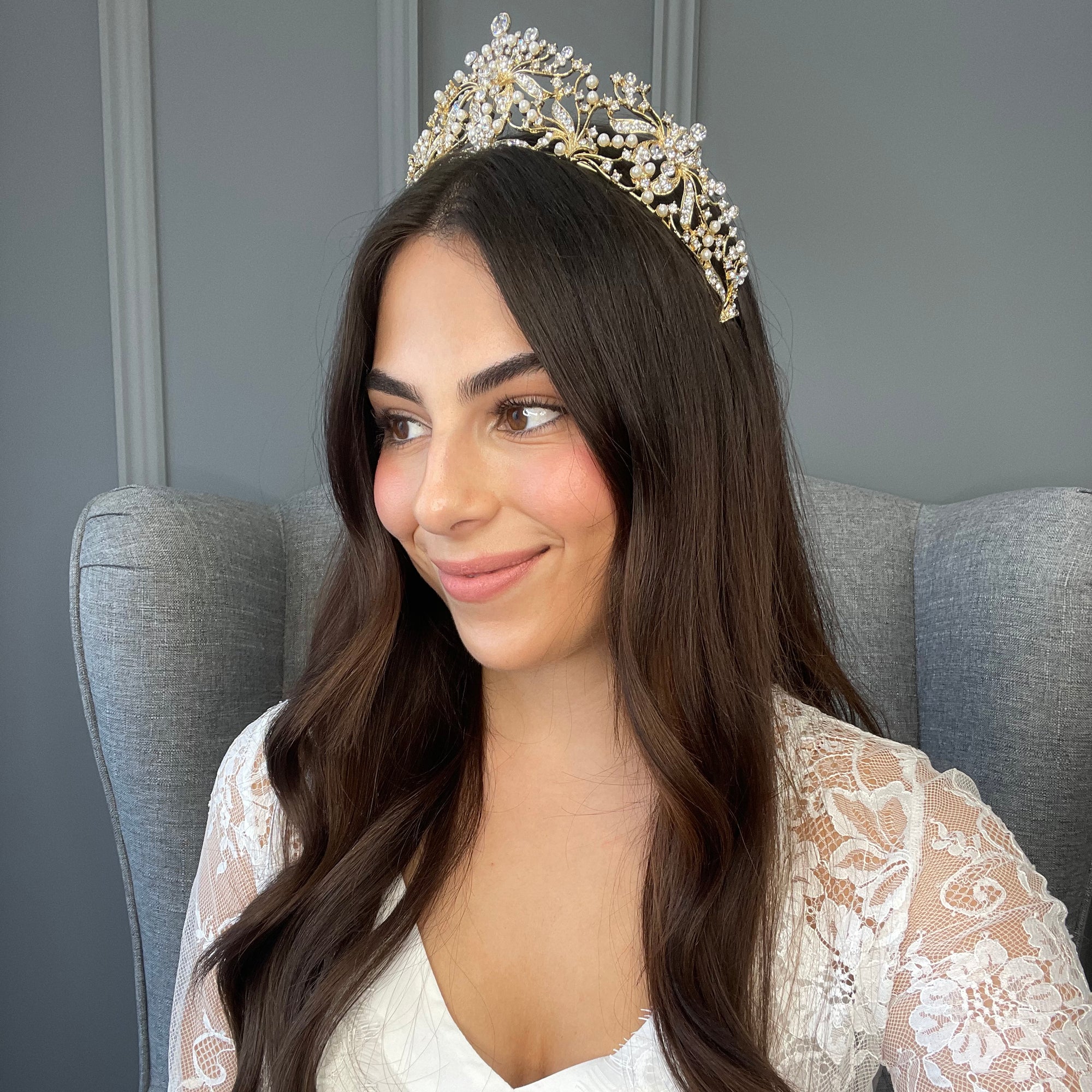 Salena Pearl Bridal Crown Hair Accessories - Tiara & Crown