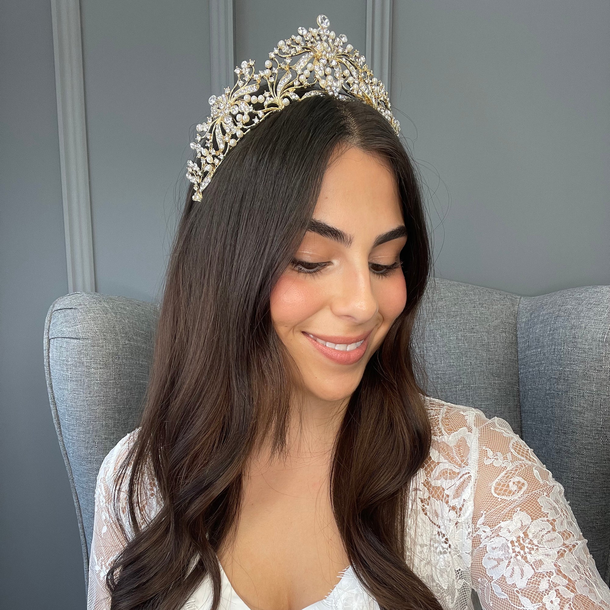 Salena Pearl Bridal Crown Hair Accessories - Tiara & Crown