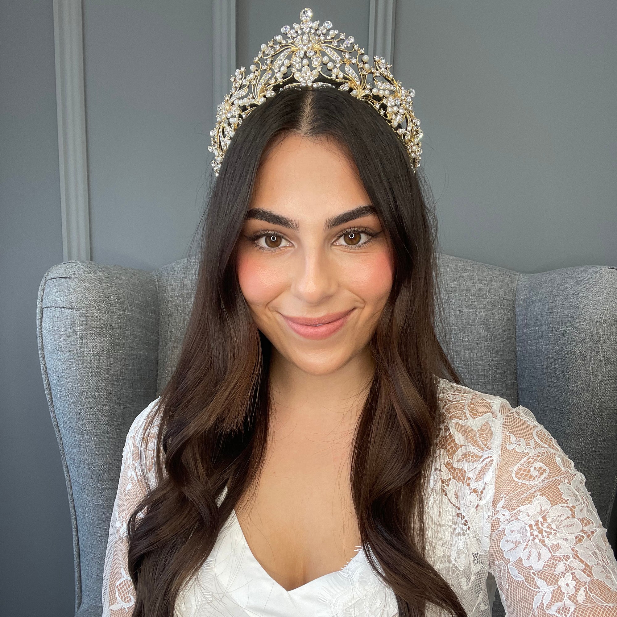 Salena Pearl Bridal Crown Hair Accessories - Tiara & Crown