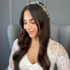 Priscila Bridal Hair Vine (Blush Pink and Gold) Hair Accessories - Hair Vine    