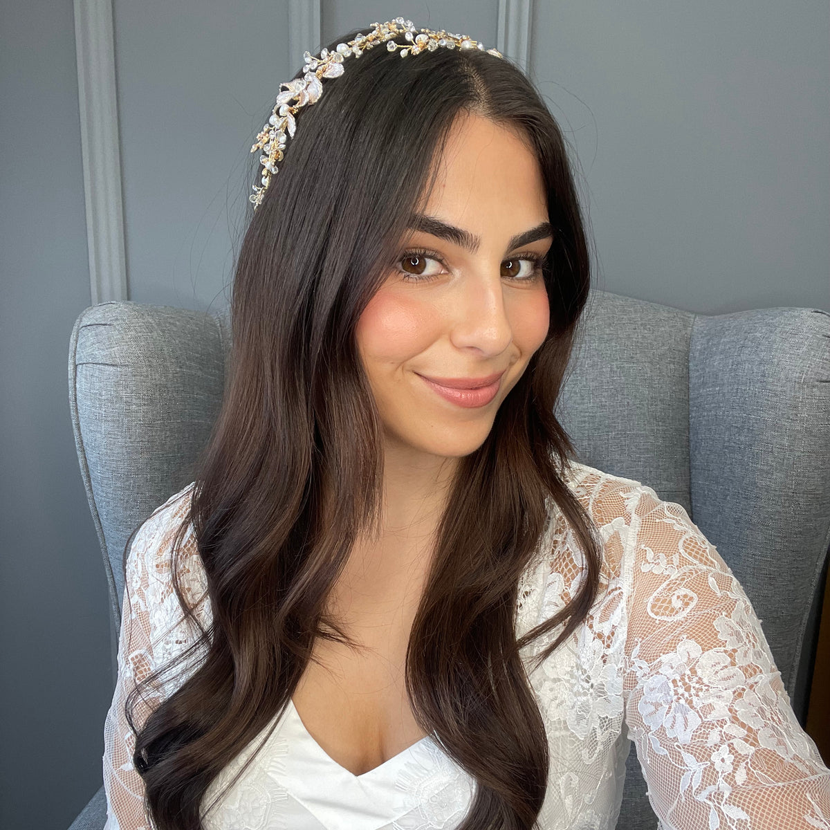 Priscila Bridal Hair Vine (Blush Pink and Gold) Hair Accessories - Headpieces