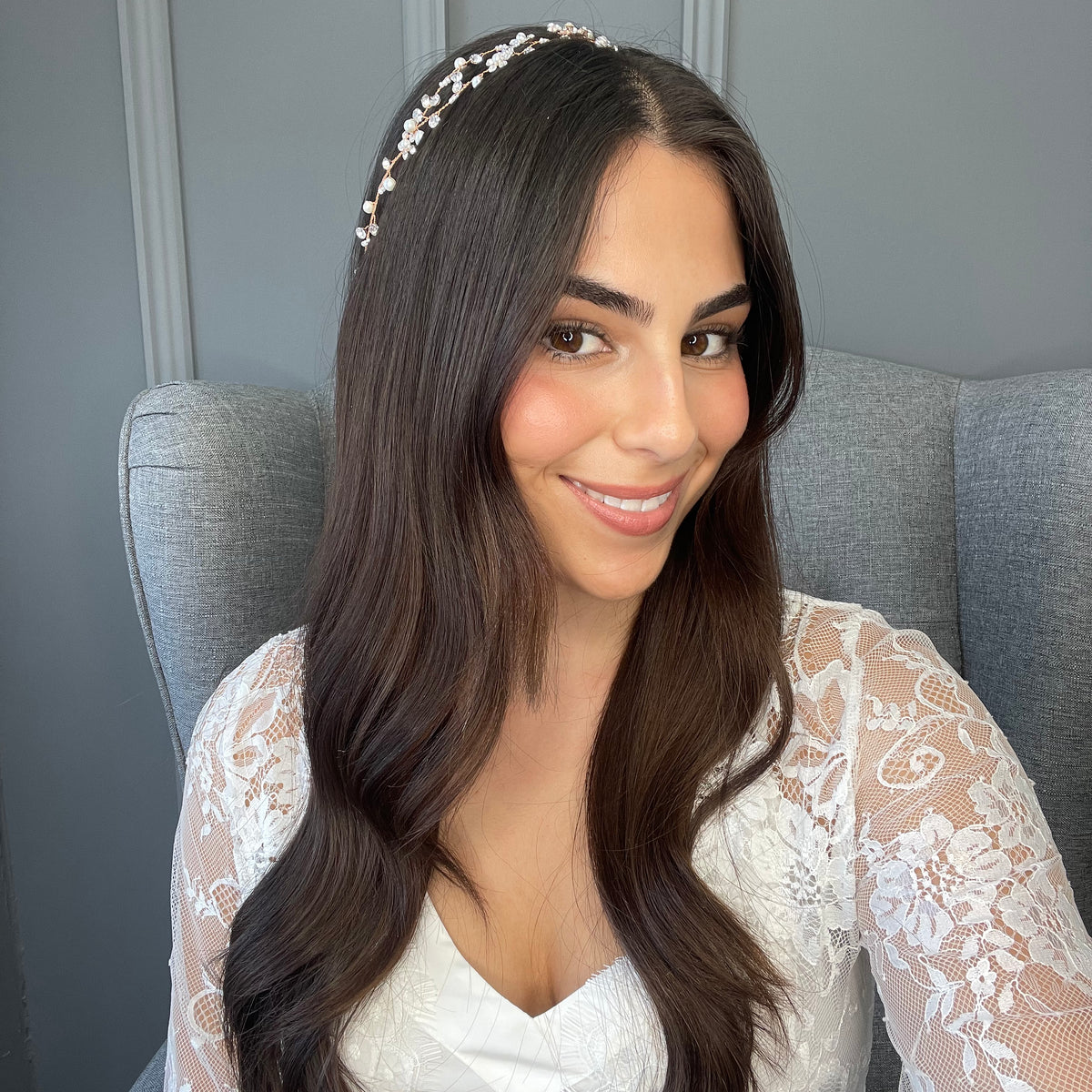 Fae Crystal Pearl Bridal Hair Vine - Rose Gold Hair Accessories - Headpieces